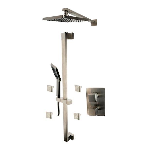 Alfi Brand Brushed Nickel 3 Way Thermostatic Shower Set W/ Body Sprays AB2287-BN - main